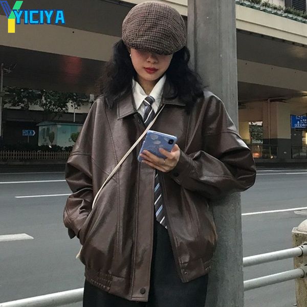 womens jackets yiciya for women autumn leather jacket zipper pockets coats turndown collar loose streetwear punk outerwear y2k 230301, Black;brown
womens jackets yiciya for women autumn leather jacket zipper pockets coats turndown collar loose streetwear punk outerwear y2k 230301, Black;brown