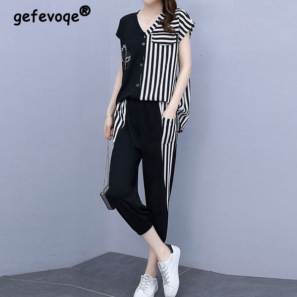 women's two piece pants casual fashion striped short sets summer v-neck sleeve shirt elastic waist ankle-length loose 230301, White
women's two piece pants casual fashion striped short sets summer v-neck sleeve shirt elastic waist ankle-length loose 230301, White