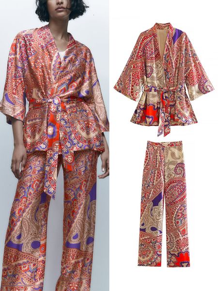 women's two piece pants traf woman japan style print shirts sets fashion loose kimono long sleeve blouse with belt trousers casual set, White
women's two piece pants traf woman japan style print shirts sets fashion loose kimono long sleeve blouse with belt trousers casual set, White