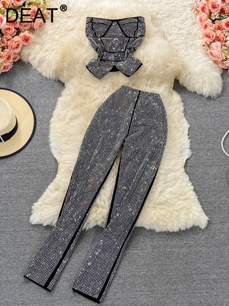 womens two piece pants deat women strapless diamonds long arrivals set fashion temperament autumn summer bouncy 11d1839 230228, White 
womens two piece pants deat women strapless diamonds long arrivals set fashion temperament autumn summer bouncy 11d1839 230228, White