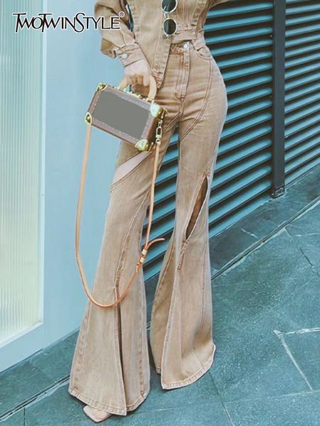 women's jeans twotyle vintage solid denim flare pants for women patchwork irregular hollow out loose female clothing autumn style 23030, Blue
women's jeans twotyle vintage solid denim flare pants for women patchwork irregular hollow out loose female clothing autumn style 23030, Blue