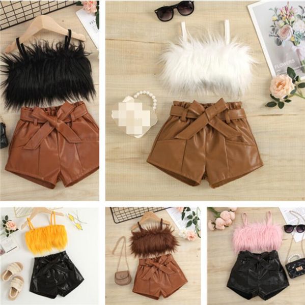 kids girls summer clothes sets baby sleeveless plush sling tank pu leather short pants with belt children outfits, White
kids girls summer clothes sets baby sleeveless plush sling tank pu leather short pants with belt children outfits, White