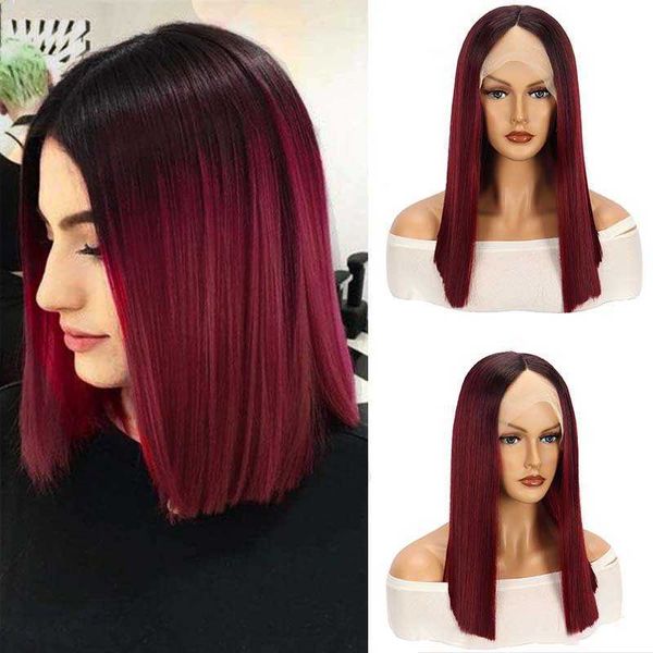women's front lace wig gradient wine red short straight hair chemical fiber matte high temperature silk full head cover 230301, Black
women's front lace wig gradient wine red short straight hair chemical fiber matte high temperature silk full head cover 230301, Black