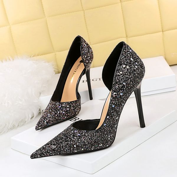 women dress shoes european and american banquet high-heeled shoes with thin heels super-high heels shallow mouth pointed side cut-out glitte, Black
women dress shoes european and american banquet high-heeled shoes with thin heels super-high heels shallow mouth pointed side cut-out glitte, Black