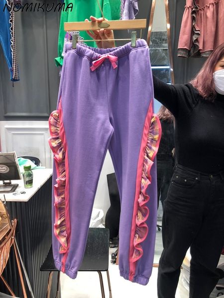 women's pants s nomikuma sweet ruffle patchwork sweat women korean lace up high waist long trousers causal spring harem 230301, Black;white
women's pants s nomikuma sweet ruffle patchwork sweat women korean lace up high waist long trousers causal spring harem 230301, Black;white