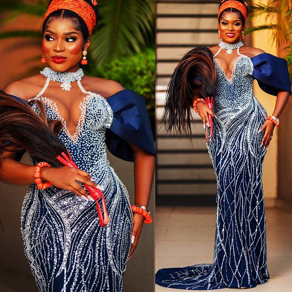 2023 arabic aso ebi navy blue prom dresses mermaid beaded crystals evening formal party second reception birthday engagement gowns dress zj3, Black
2023 arabic aso ebi navy blue prom dresses mermaid beaded crystals evening formal party second reception birthday engagement gowns dress zj3, Black