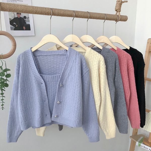 women's knits tees autumn loose single-breasted v-neck long-sleeved knitted cardigan womens korean with two-piece short layered vest ca, White
women's knits tees autumn loose single-breasted v-neck long-sleeved knitted cardigan womens korean with two-piece short layered vest ca, White