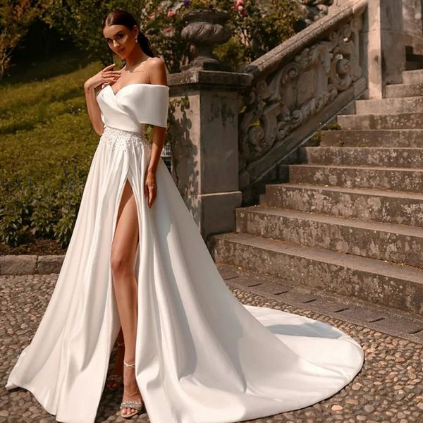 white wedding dress for women 2023 off the shoulder pearls bridal gowns custom made robe de mariee high split princess vestidos de noiva
white wedding dress for women 2023 off the shoulder pearls bridal gowns custom made robe de mariee high split princess vestidos de noiva