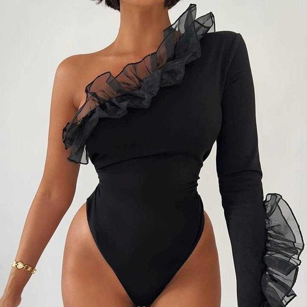 patchwork mesh jumpsuits all matching outer wear tight jumpsuit shoulder, Black;white
patchwork mesh jumpsuits all matching outer wear tight jumpsuit shoulder, Black;white