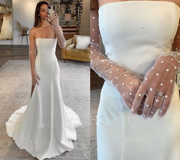 simple stretch satin pearls wedding dress for women bride gowns white mermaid strapless sweep robe de mariee 2023
simple stretch satin pearls wedding dress for women bride gowns white mermaid strapless sweep robe de mariee 2023