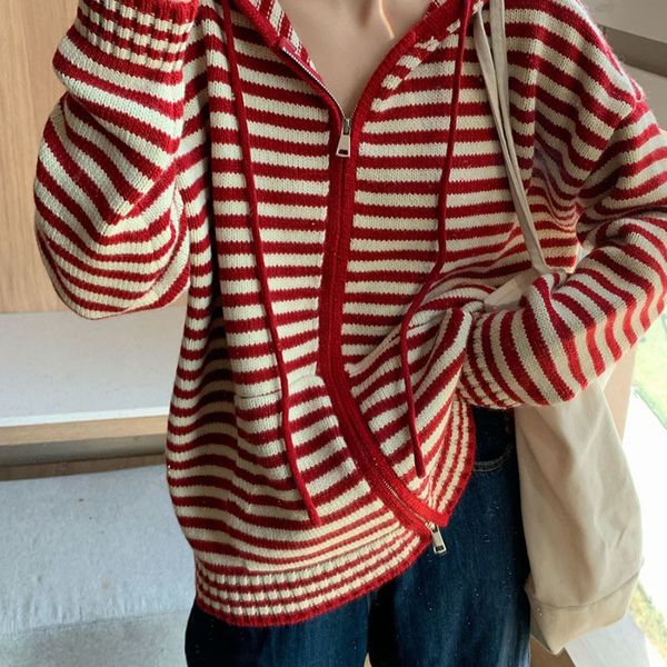 womens jackets fashion striped women knitted coat autumn casual long sleeve hooded sweater cardigan korean style loose female 230302, Black;brown
womens jackets fashion striped women knitted coat autumn casual long sleeve hooded sweater cardigan korean style loose female 230302, Black;brown