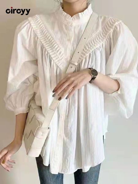 circyy blouse women shirts french vintage button up shirt pleated ruffled stand collar spring long sleeve single breasted 230302, White
circyy blouse women shirts french vintage button up shirt pleated ruffled stand collar spring long sleeve single breasted 230302, White