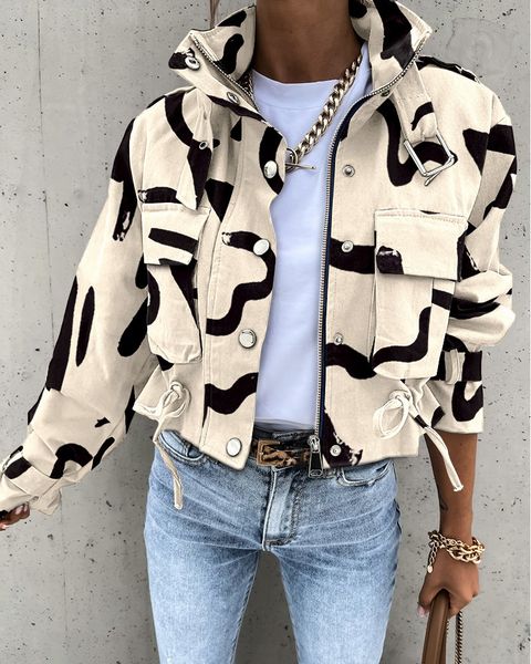 womens jackets abstract print long sleeve zip up biker women short autumn winter fashion casual 230302, Black;brown
womens jackets abstract print long sleeve zip up biker women short autumn winter fashion casual 230302, Black;brown