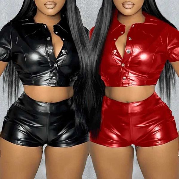 pu tracksuits women two piece set new breasted waist short sleeve imitation leather shirt shorts outfits, Gray
pu tracksuits women two piece set new breasted waist short sleeve imitation leather shirt shorts outfits, Gray