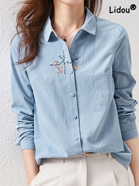 women's blouses shirts office pure cotton embroidery shirt women summer turn-down collar single-breasted long sleeve fashion all-match, White
women's blouses shirts office pure cotton embroidery shirt women summer turn-down collar single-breasted long sleeve fashion all-match, White