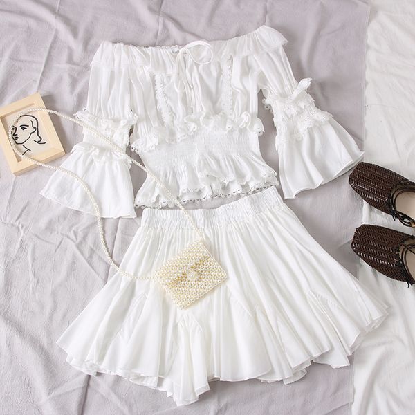 two piece dress summer women white highend draped set flare sleeve ruffles high waist mini skirt ladies lace 2pcs 230302
two piece dress summer women white highend draped set flare sleeve ruffles high waist mini skirt ladies lace 2pcs 230302