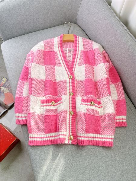 women's knits tees mohair v-neck plaid pink knitted jacket spring single-breasted collision color loose office lady cardigan sweater 23, White
women's knits tees mohair v-neck plaid pink knitted jacket spring single-breasted collision color loose office lady cardigan sweater 23, White