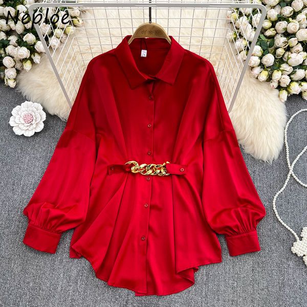 women's blouses shirts neploe turn down collar solid color lantern sleeve blouse korean chic simple blusa single-breasted chain design, White
women's blouses shirts neploe turn down collar solid color lantern sleeve blouse korean chic simple blusa single-breasted chain design, White