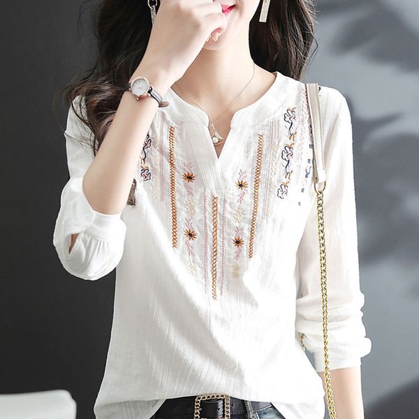 women's blouses shirts white cotton long sleeve tshirt female spring autumn fashion casual embroidery national wind v-neck blouse 23030
women's blouses shirts white cotton long sleeve tshirt female spring autumn fashion casual embroidery national wind v-neck blouse 23030