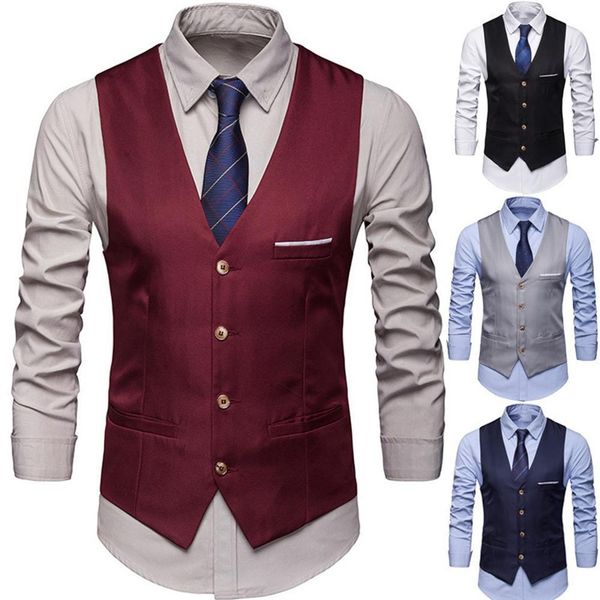 

men's vests dress vests for men slim fits mens suit vest male waistcoat gilet homme casual sleeveless formal business vest chaleco homb, Black;white