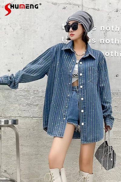 women's blouses shirts european goods striped crystal denim coat autumn winter loose leisure all-matching long sleeve diamond shirt 230, White
women's blouses shirts european goods striped crystal denim coat autumn winter loose leisure all-matching long sleeve diamond shirt 230, White