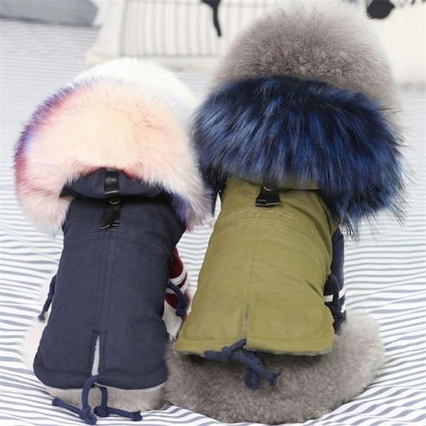 

Winter Clothes Luxury Fur Collar Coat Small Warm Fleece Lined Jacket for Dog Pet chihuahua clothing 30S1 T200902, Navy blue