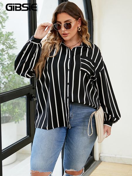 women's blouses shirts gibsie plus size women shirt striped long sleeve button up blouse big size women spring fall casual korean shirt, White
women's blouses shirts gibsie plus size women shirt striped long sleeve button up blouse big size women spring fall casual korean shirt, White