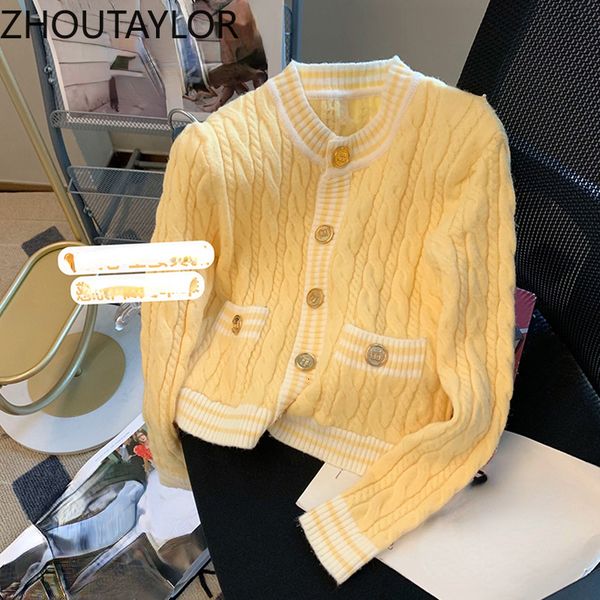 women's knits tees zhoutaylor cardigan women sweet office lady single breasted french style femme full sleeve o-neck straight sweaters, White
women's knits tees zhoutaylor cardigan women sweet office lady single breasted french style femme full sleeve o-neck straight sweaters, White