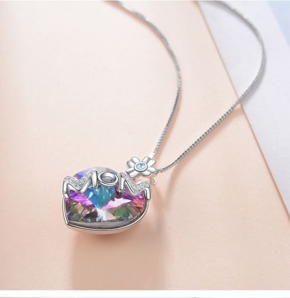 pendant necklaces new fashion mother's day gift flowers heart-shaped colorful diamond-encrusted mom necklace, Silver
pendant necklaces new fashion mother's day gift flowers heart-shaped colorful diamond-encrusted mom necklace, Silver