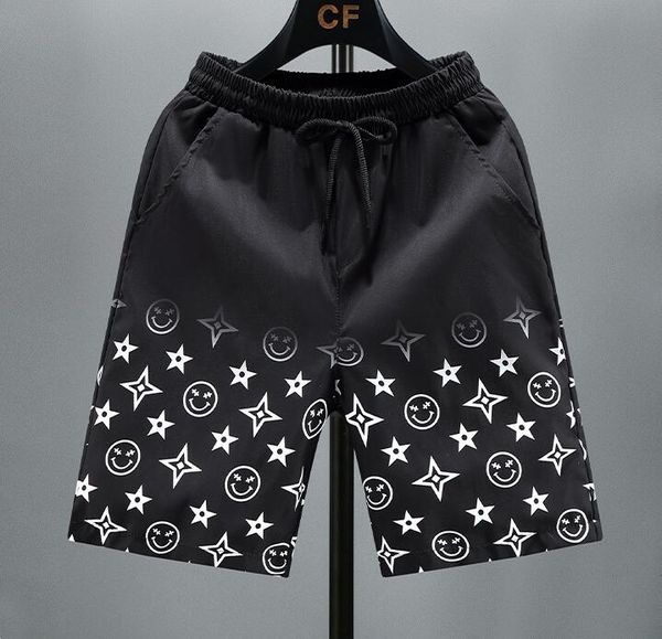 a301 designer men's shorts summer quick drying smile star print elastic waist beach shorts, White;black
a301 designer men's shorts summer quick drying smile star print elastic waist beach shorts, White;black