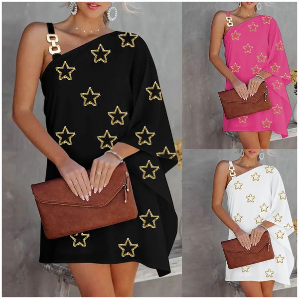 off-shoulder metal sling printed chain strap semi-off-shoulder diagonal collar loose dress summer bat sleeve, Black;gray
off-shoulder metal sling printed chain strap semi-off-shoulder diagonal collar loose dress summer bat sleeve, Black;gray