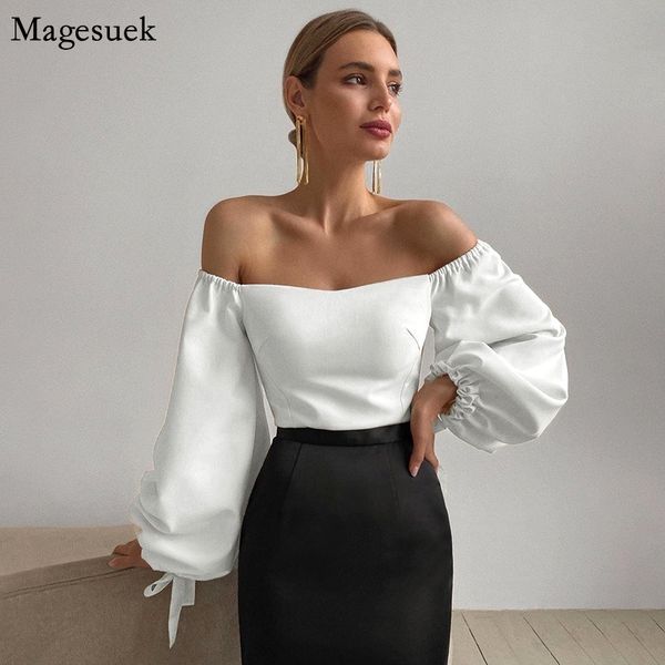 women's t-shirt shirts elegant slash neck t shirt vintage lantern sleeve bandage casual white tee slim solid office lady 20911 230302
women's t-shirt shirts elegant slash neck t shirt vintage lantern sleeve bandage casual white tee slim solid office lady 20911 230302