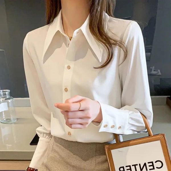 women's blouses shirts fashion lapel button solid color all-match chiffon shirt women's clothing autumn casual loose office lady, White
women's blouses shirts fashion lapel button solid color all-match chiffon shirt women's clothing autumn casual loose office lady, White