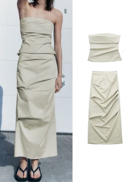 two piece dress traf fashion women solid folds skirts sets spring summer causal strapless back slip zipper midcalf suits 230302, White
two piece dress traf fashion women solid folds skirts sets spring summer causal strapless back slip zipper midcalf suits 230302, White