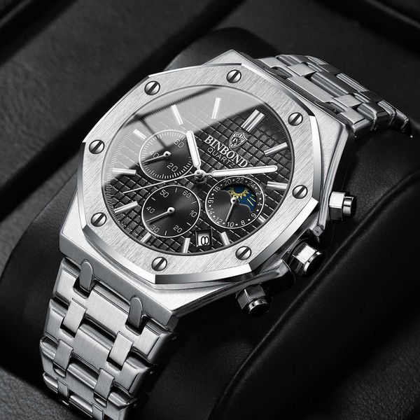 binbang watch multi-function sports watch men's watch steel band waterproof quartz watch, Slivery;black
binbang watch multi-function sports watch men's watch steel band waterproof quartz watch, Slivery;black