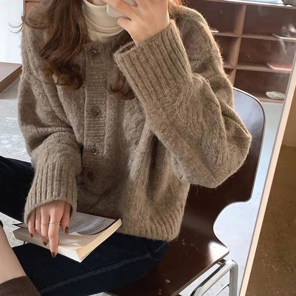women's knits tees women sweaters korean fashion casual autumn winter thick o neck long sleeve cardigan solid knitted loose outerwear, White
women's knits tees women sweaters korean fashion casual autumn winter thick o neck long sleeve cardigan solid knitted loose outerwear, White