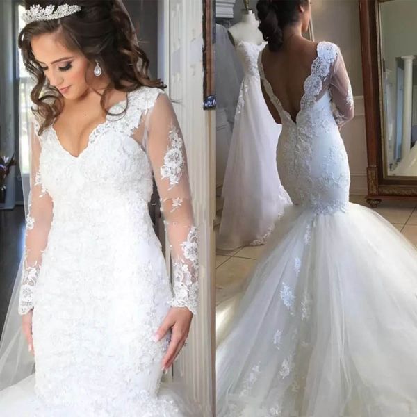 new arrival smiple lace elegant boutique mermaid wedding dress illusion see through long sleeve bridal gown v neck beaded mermaid weddings, White
new arrival smiple lace elegant boutique mermaid wedding dress illusion see through long sleeve bridal gown v neck beaded mermaid weddings, White