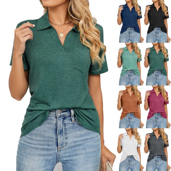 2023 women polo shirt designer t shirt solid color short sleeve lapel pocket loose plain tee shirt spring and summer ladies outfits, White
2023 women polo shirt designer t shirt solid color short sleeve lapel pocket loose plain tee shirt spring and summer ladies outfits, White