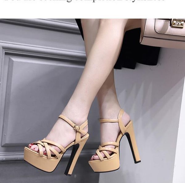 ladies sandals platform high heels sandals black open toe heels 14cm block heel shoes party shoes for women tacones mujer