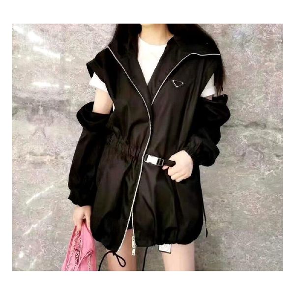 designer womens windbreaker coats triangle drawcord waist long sleeved hoodie zipper loose elegant coat women casual long windbreaker waterp, Tan;black
designer womens windbreaker coats triangle drawcord waist long sleeved hoodie zipper loose elegant coat women casual long windbreaker waterp, Tan;black