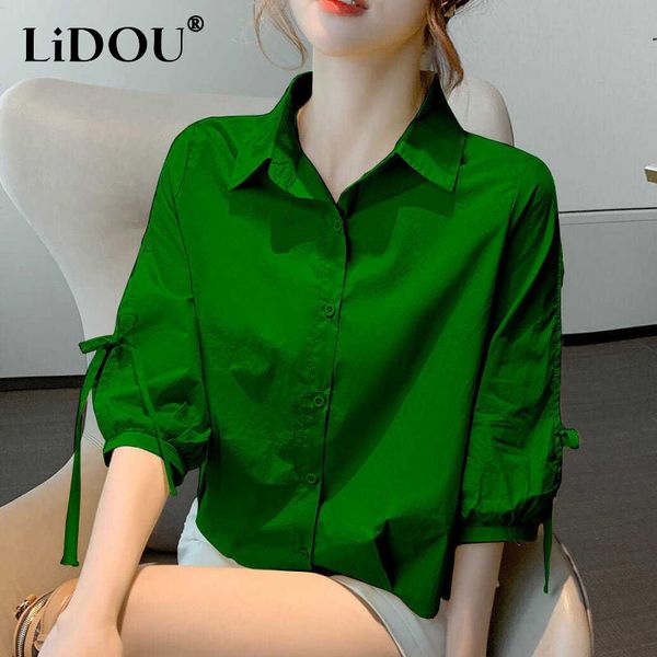 women's blouses shirts summer oversized korean style solid simple buttons shirt women half sleeve bow all-match cardigan blouse female, White
women's blouses shirts summer oversized korean style solid simple buttons shirt women half sleeve bow all-match cardigan blouse female, White
