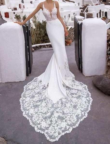 long wedding dress 2023 mermaid sleeveless v neck straps lace backless bride gowns plus size robe de mariee, White
long wedding dress 2023 mermaid sleeveless v neck straps lace backless bride gowns plus size robe de mariee, White