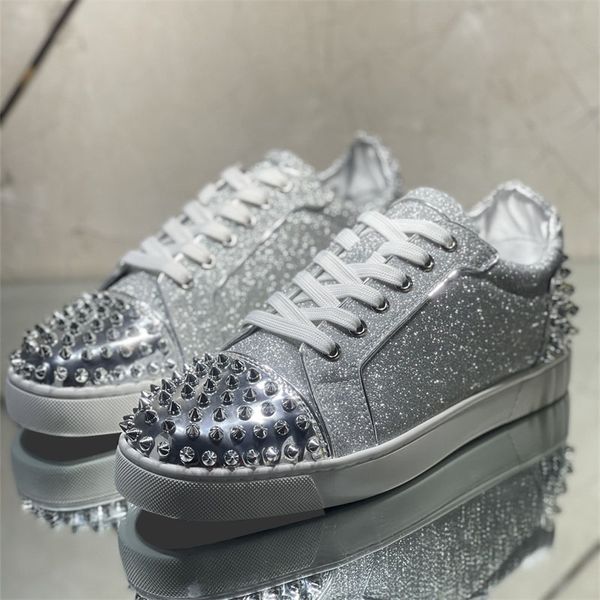 fashion luxury brands red bottom shoes low silver crystal rivet shoes for men's casual flat loafers bling glitter women's wedding, Black
fashion luxury brands red bottom shoes low silver crystal rivet shoes for men's casual flat loafers bling glitter women's wedding, Black