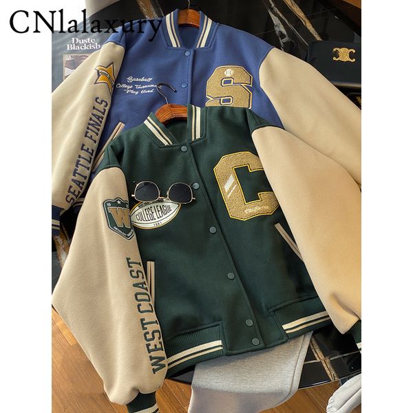 womens jackets cnlalaxury autumn winter woman american vintage long sleeve baseball jacket splicing embroidered pocket outerwear 230302, Black;brown
womens jackets cnlalaxury autumn winter woman american vintage long sleeve baseball jacket splicing embroidered pocket outerwear 230302, Black;brown