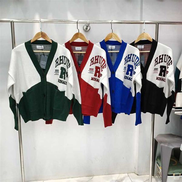 23fw new red green black blue colorblock rhude v-neck knitted cardigan men women jacquard rhude sweater inside tags, White;black
23fw new red green black blue colorblock rhude v-neck knitted cardigan men women jacquard rhude sweater inside tags, White;black