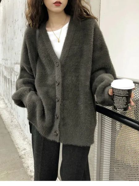 women's knits tees women solid fuzzy mink fur knitted cardigan 230302, White
women's knits tees women solid fuzzy mink fur knitted cardigan 230302, White