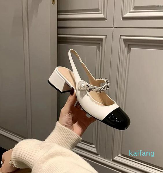 chunky heel sandals women's baotou pearl shoes french retro one word buckle small fragrance 01, Black
chunky heel sandals women's baotou pearl shoes french retro one word buckle small fragrance 01, Black