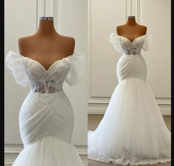 2023 mermaid wedding dresses bridal gown lace applique beaded off the shoulder straps sweep train tulle custom made country plus size vestid, White
2023 mermaid wedding dresses bridal gown lace applique beaded off the shoulder straps sweep train tulle custom made country plus size vestid, White