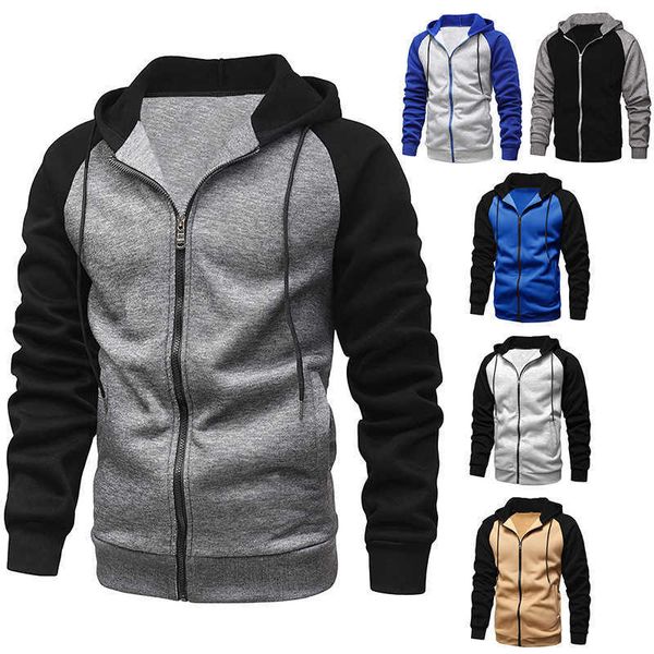 men's clothing autumn and winter new coat color contrast zipper cardigan hooded sweater large casual plush top, Black
men's clothing autumn and winter new coat color contrast zipper cardigan hooded sweater large casual plush top, Black