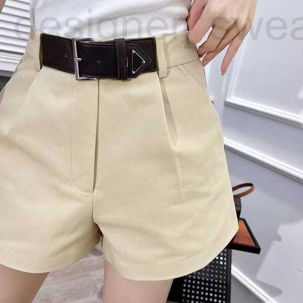 women's shorts designer 23 spring and summer fashion triangle leather buckle belt high waist wide leg versatile black slim casual pants, White;black
women's shorts designer 23 spring and summer fashion triangle leather buckle belt high waist wide leg versatile black slim casual pants, White;black